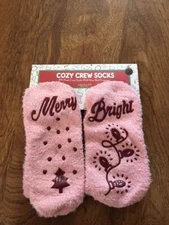 Women's "Merry Bright" Cozy Crew Socks--Pink--Size 9-11