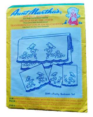 Aunt Martha's Pretty Bedroom Set Hot Iron Embroidery Transfer Pattern #3049