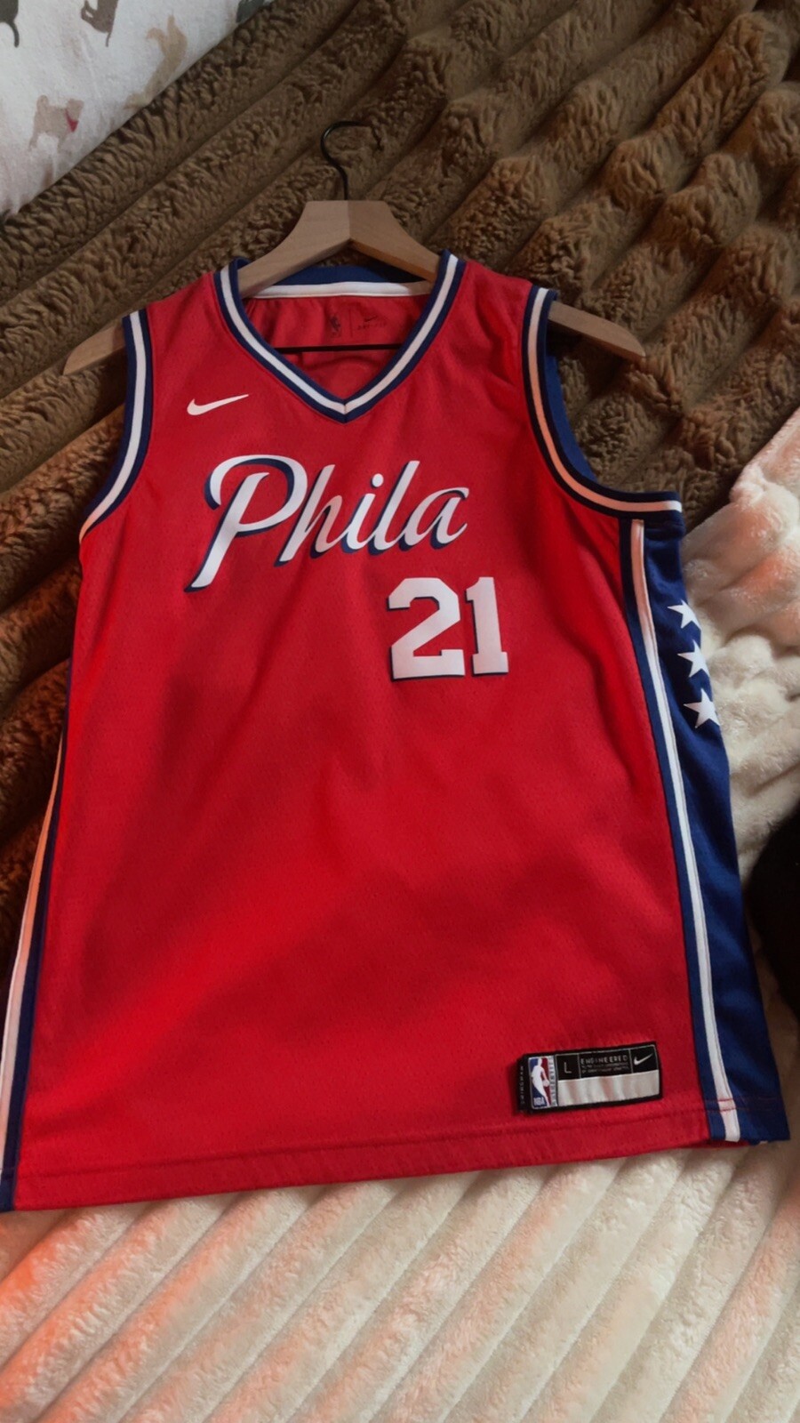 Joel Embiid #21 Philadelphia 76ers Red Team NBA Basketball Jersey kids large