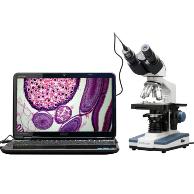 AmScope 40-2500X LED Digital Binocular Compound Microscope +3MP Camera+3D Stage