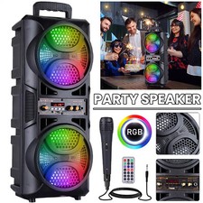 Loud Dual 6.5" Woofer Portable Bluetooth Speaker BASS RGB Party Mic Wireless TWS
