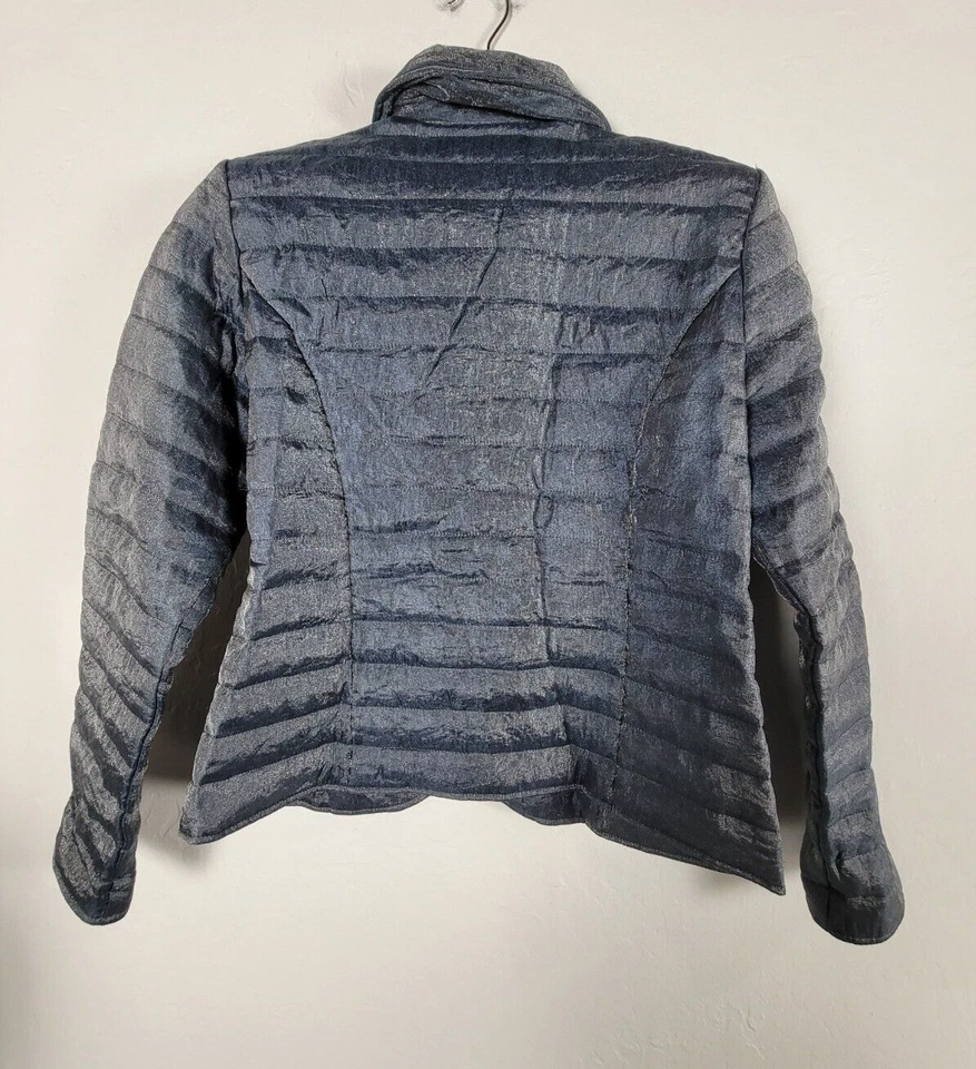 Chaqueta acolchada Samuel Dong doble pecho brillante abrigo acolchado azul medio para mujer Foto 2 de 4