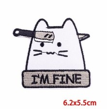 Cute Sarcastic I'm Fine Knife Cat Kitty Animal Iron-On Embroidered Patch