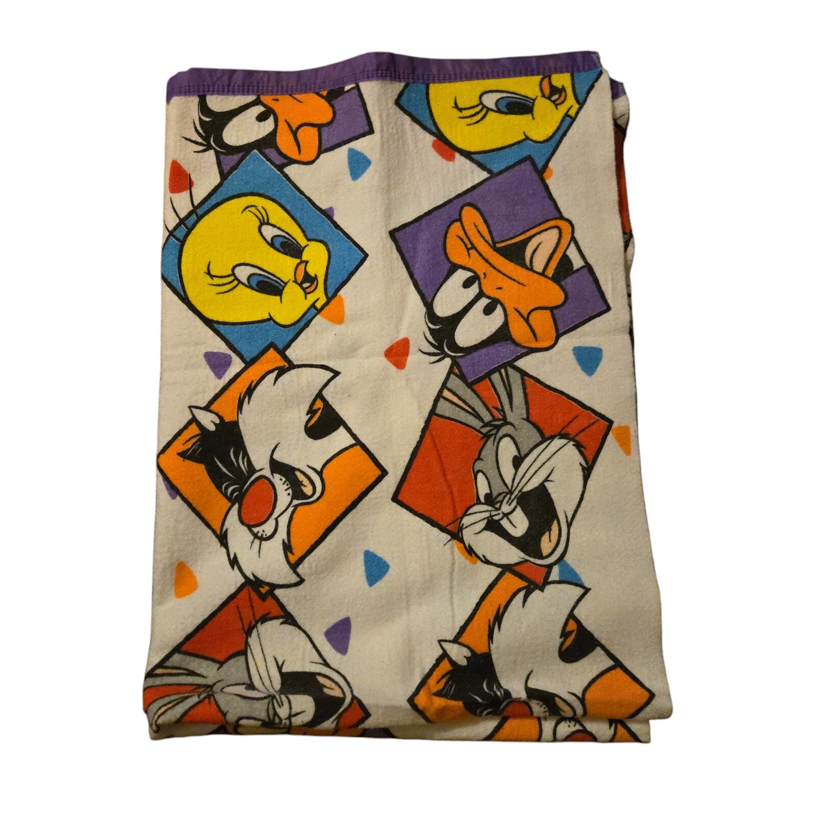 Vintage 1992 Looney Tunes Bugs Bunny Satin Trim Twin Size All Over Print Blanket USA