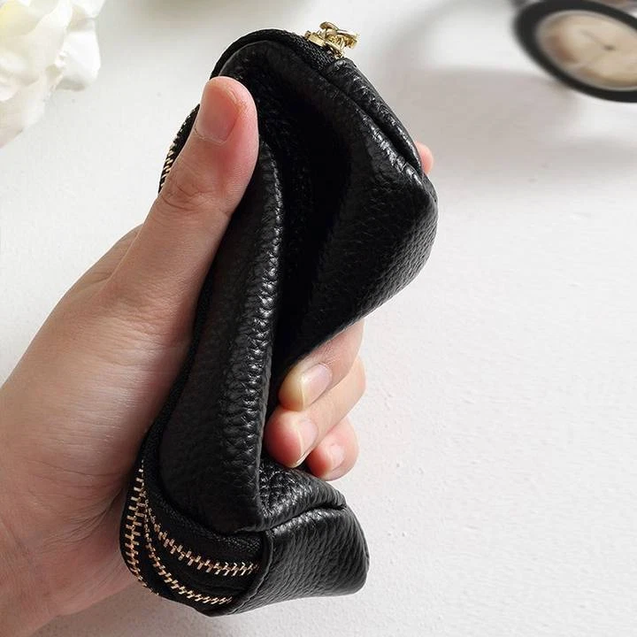 Cartera de cuero para mujer 3 cremalleras bolsillo monedero mini bolsa llavero pequeño bolsos Foto 4 de 4