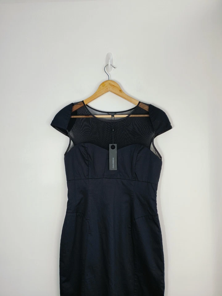 Black Dress Size 12 By Full Circle Knee Length Cap Sleeve New with Tags Cotton - Image 3 of 4