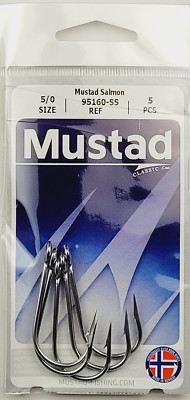 Mustad 95160-SS-5/0-5 Stainless Steel Closed Eye 3X Strong Siwash Hook