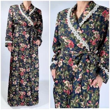 NEW VTG! Women's Fantasies by Morgan Taylor Floral Silk Wool Robe M Blue Pink