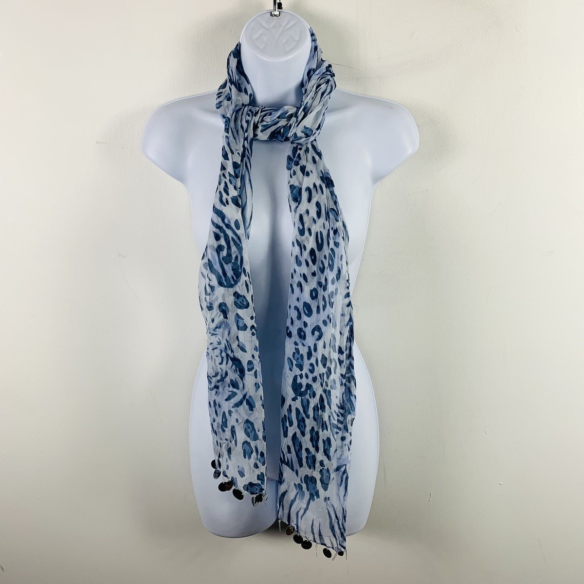 Red Fish Designs Womens Square Scarf Blue White Animal Print 