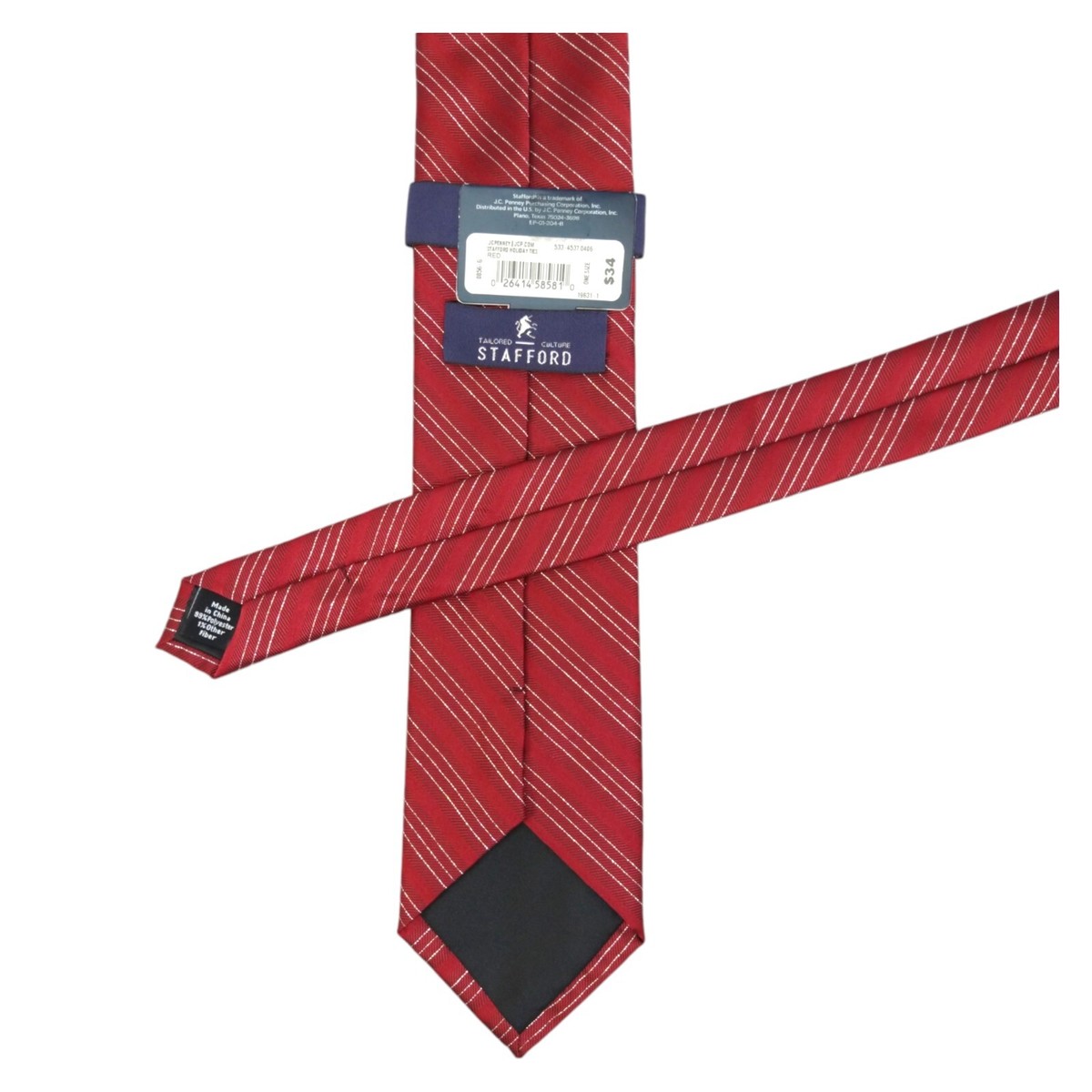ポケット STAFFORD Mens Classic Tie Cranberry Silver Metallic Stripe 3.25
