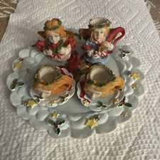 Miniature Tea Set Theme Christmas Holiday Design Santa, Elves, Tree Mrs. 8 Piece