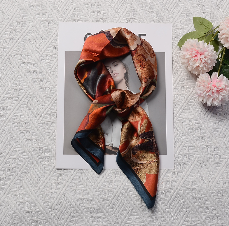 100% Silk Mulberry 68X68cm Small Scarf Women Neckerchief Wrap orange cloud Print