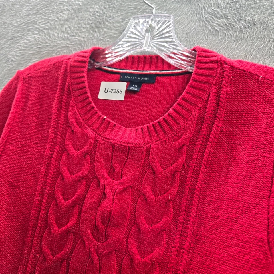 Tommy Hilfiger Women Dress Large Red Striped Mini Sweater Cable Knit Long Sleeve - Image 4 of 4