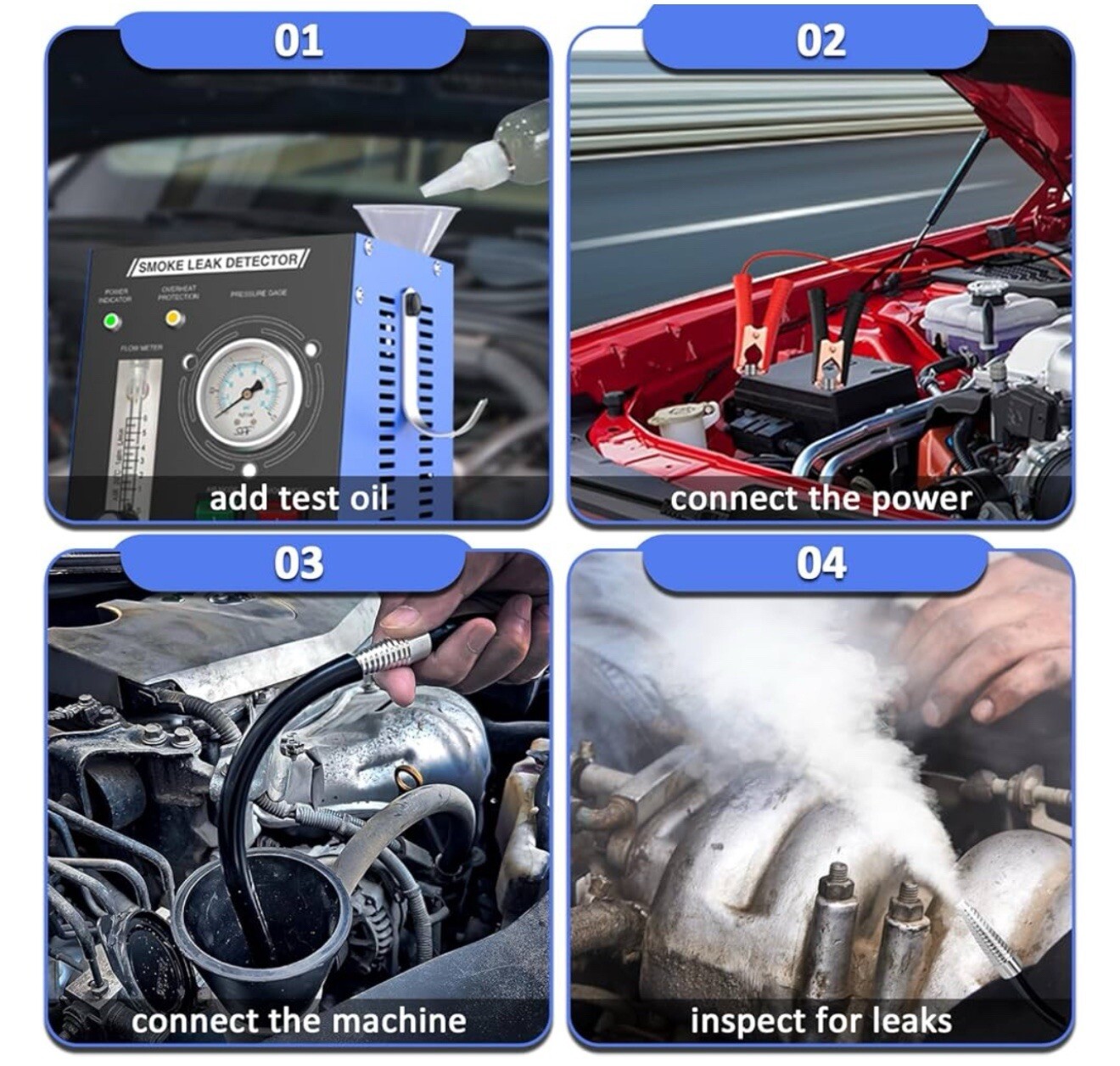 Automotive Leak Detector, Smoke Machine w/ Air Pump, Pressure Gauge, Flow Meter