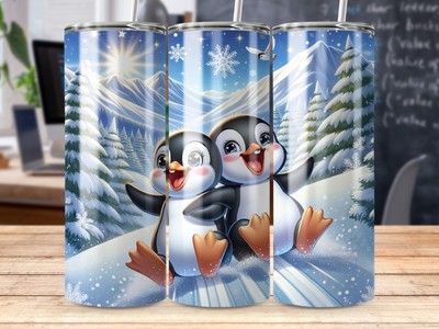 Winter Time Fun Penguins Double Walled 20 oz Insulated Straight Skinny Tumbler