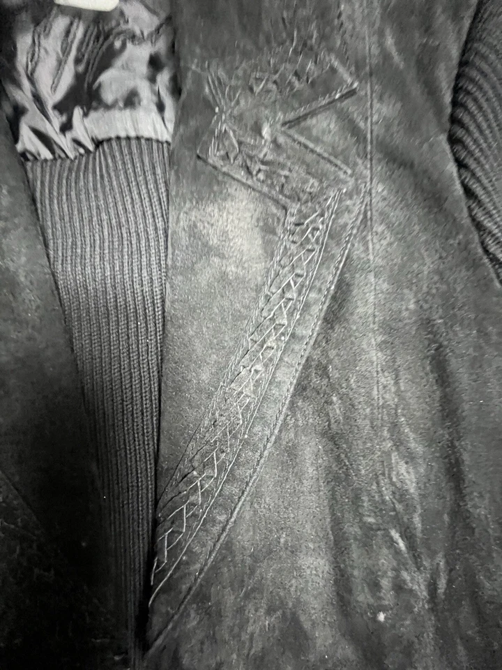 Peter Nygard Black Leather Knit Full Zip Long Sleeve Sweater Jacket Women's Med - Image 4 of 4