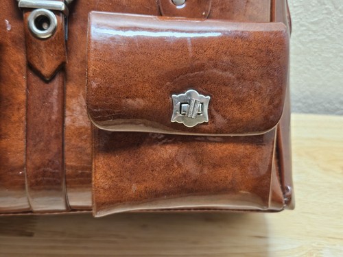 Vintage Brown Shiny Vinyl Purse Handbag Burlwood Patent Leather Look - Picture 8 of 17