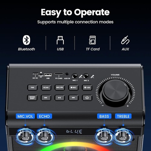 REDUCED! KARAOKE MACHINE + 2 WIRELESS MICS, RGB BLUETOOTH SPEAKER w/REMOTE NIB! - 第 4/8 張圖片