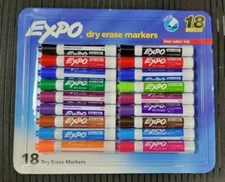 18 Expo LOW ODOR Dry Erase White Board Markers Assorted Colors Chisel Tip 44428