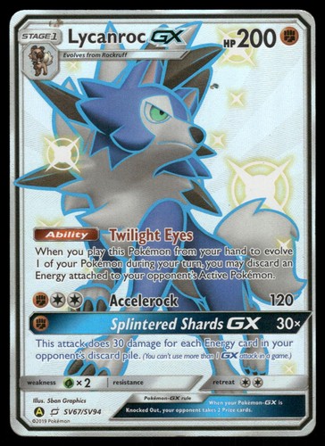 Lycanroc GX SV67/SV94 Shiny Ultra Rare Hidden Fates Shiny Vault Pokemon Holo NM