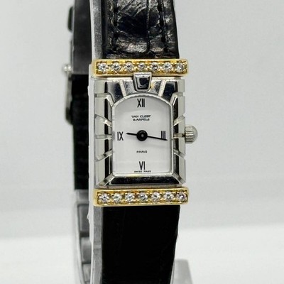 Van Cleef & Arpels Wach Fassade 431963 weiß Quarz Leder Damen funktioniert au...