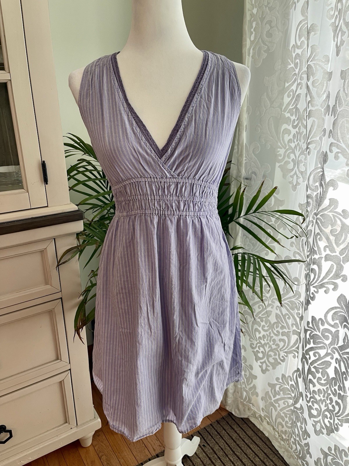 Converse One Star Dress Small Purple Striped Sleeveless V Neck Smocked Waist thumbnail 2