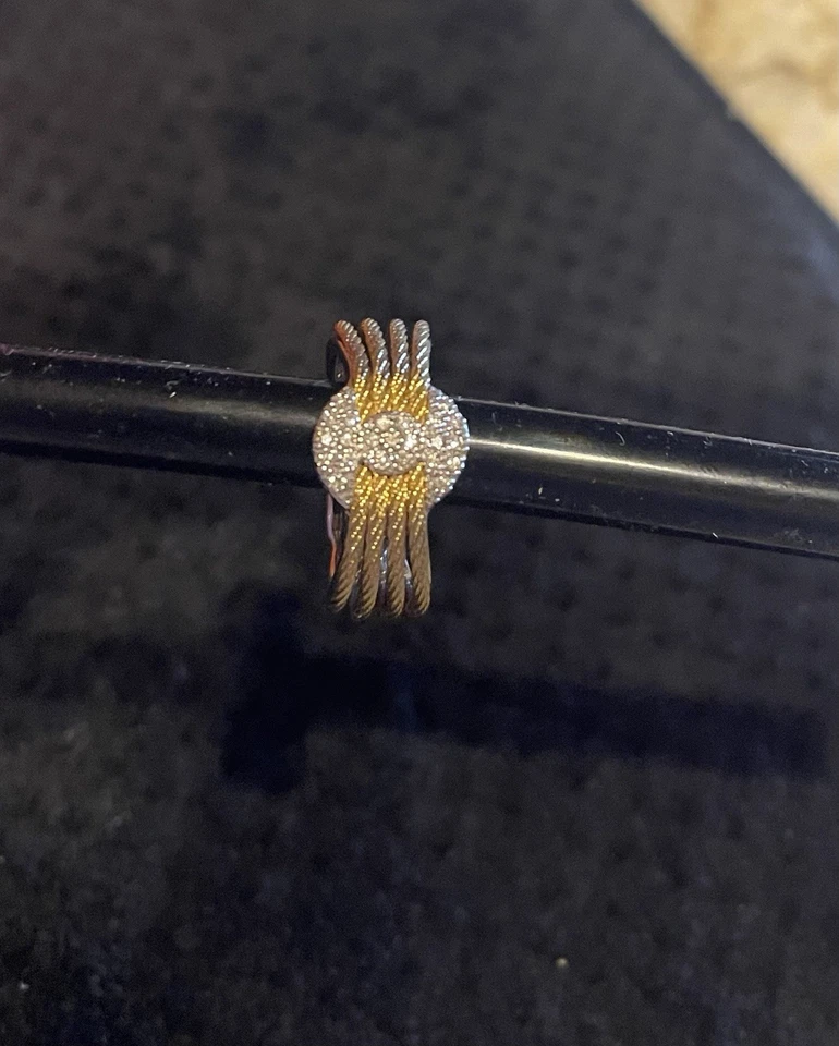 Anillo Alor de plata de ley con detalles de oro de 18kt. Talla 6,75. Pequeños diamantes. Foto 4 de 4