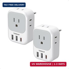 2 Pack European Travel Plug Adapter, TESSAN Europe Power Converter 4 Outlets 3 U
