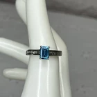 Vintage STS Sterling Silver Emerald Cut London Blue Topaz Ring Size 7