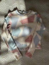 Geometric Print Multicolor Knit Pullover Crew Neck Sweater Women Long Sleeve M