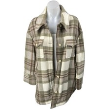 MNG Mango Brown Tan Plaid Checkered Long Sleeve Button Down Shirt Jacket Sz XS-S