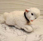 White Plush Lamb Laying Down With Black Collar Bell With Porcelain Face & Ears — photo 1