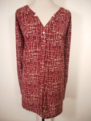 Beautiful Women's 4X 30/32W Catherines Burgundy Geo Design LS Button Blouse