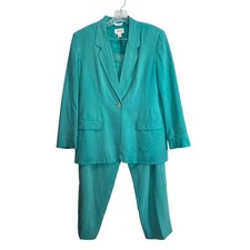 Talbots Vintage Size Size 10 Teal Pure Silk Woman s 2 Piece Pant and Blazer Suit