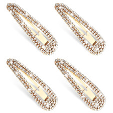 4 PCS Rhinestone Hair Clips, Water Drop Crystal Hair Barrettes Bling Metal Snap