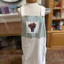Julie Mango Vintage Apron Dress – Hand-Painted Floral Patch LG