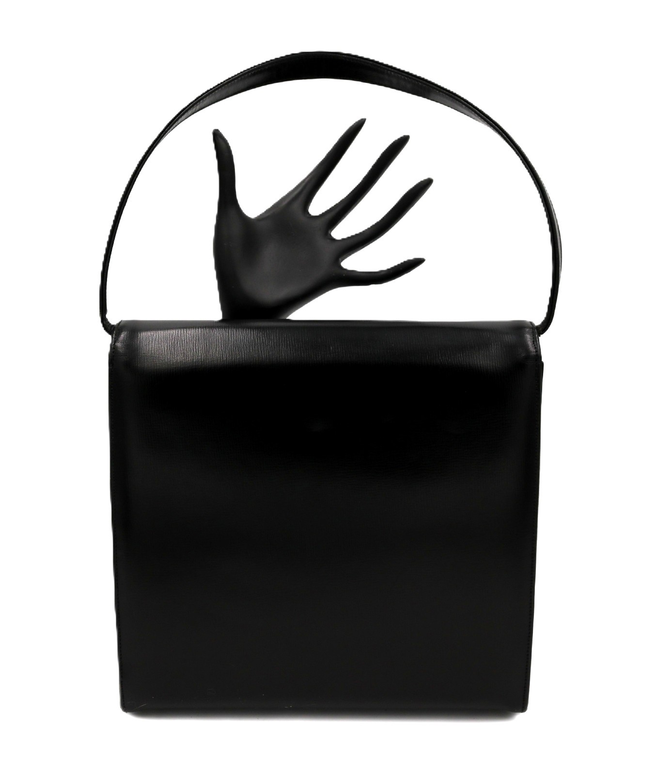 Vintage 50s-60s - PRESTIGE - Black Leather Handbag-  Mid Century Modern -