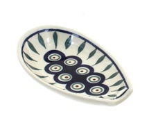 Blue Rose Polish Pottery Peacock Small Spoon Rest