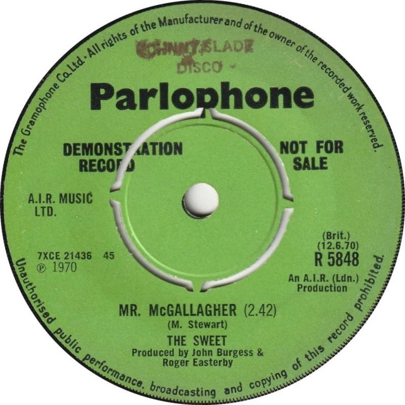 The Sweet - Get On The Line / Mr. McGallagher Parlophone Demo 1970 Psych Foto 2 de 2