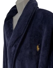 NWOT Polo Ralph Lauren Men Robe L/XL Plush Fleece Cotton Blue Big Pony Gold