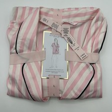 Victoria  s Secret Satin Short Set Pajama Pj  s Pink Iconic Stripe Size L