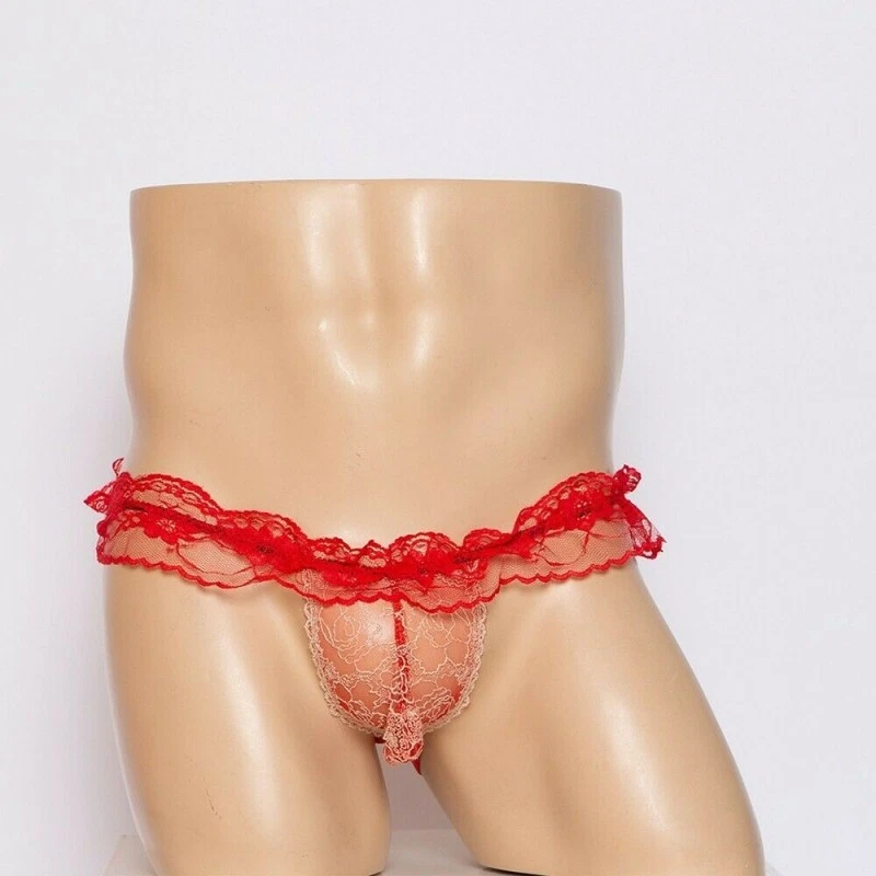 Men Fashion Lace Sexy Underwear Transparent Double Thong Panties T-String Pants - Bild 3 von 4