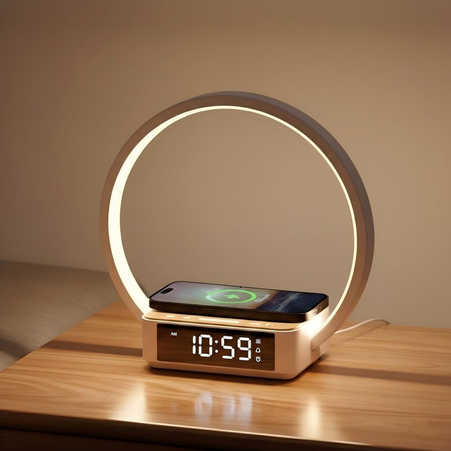 WILIT Bedside Lamp with Alarm Clock,Touch Lamp with Wireless