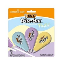 BIC Pastel Mini Correction Tape White 3/Pk White Tape School Office Home
