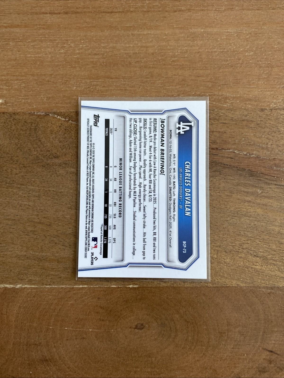 2026 Bowman - Chrome Prospects - Charles Davalan - Yellow Refractor - 60/75 view 13