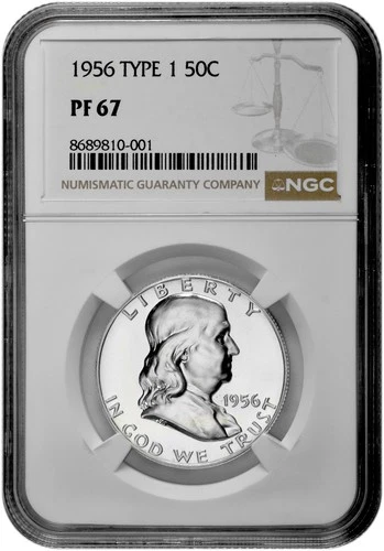 1956 Type 1 50C Proof Silver Franklin Half Dollar NGC Graded PF 67 in New Holder
