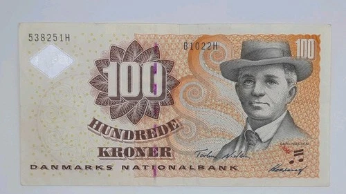 2002 Danmarks Nationalbank Denmark - 100 Kroner DKK Banknote Serial No. B 1022 H
