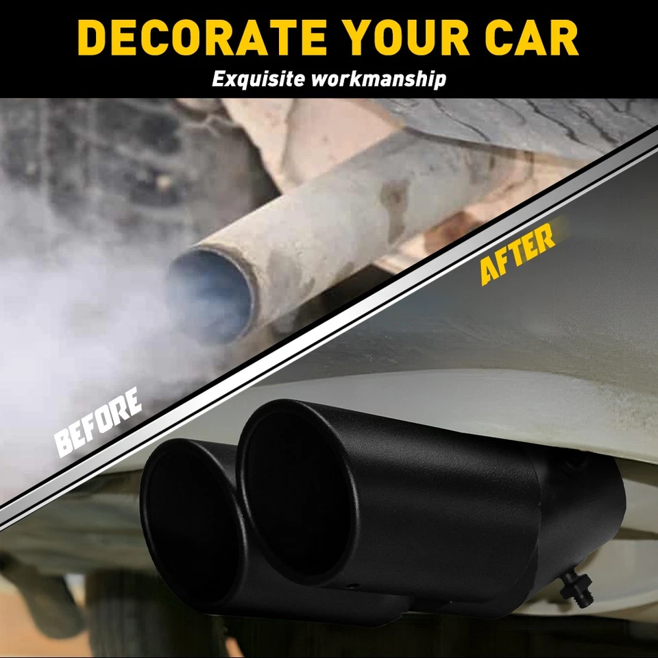 1.5-2.4" DOBLE PUNTA DE ESCAPE INGLETE ACERO INOXIDABLE Mate STACk Acero Inoxidable Negro 1X Foto 3 de 4