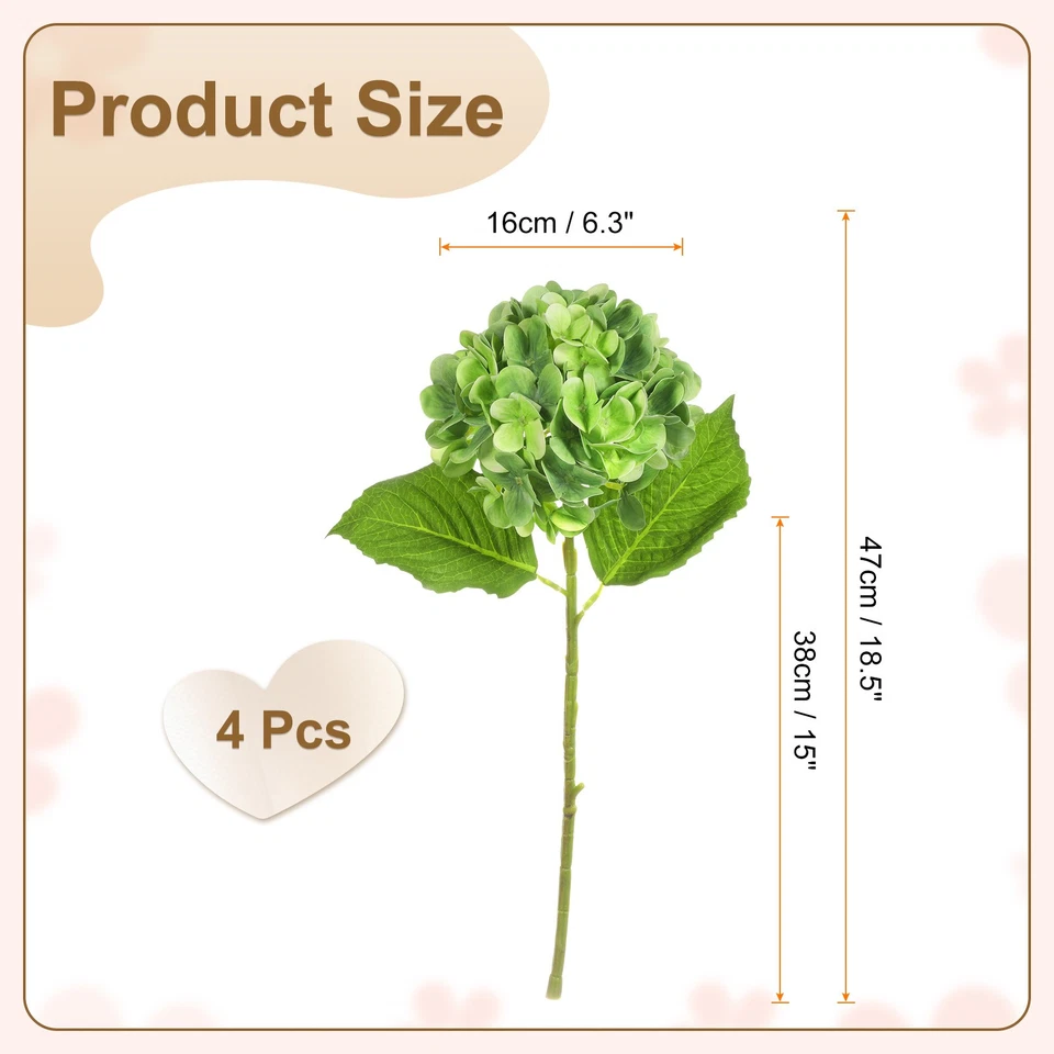 Para 4pcs Flores Artificiales Hortensias 18.5" Látex Falsas, Verde - Imagen 2 de 4