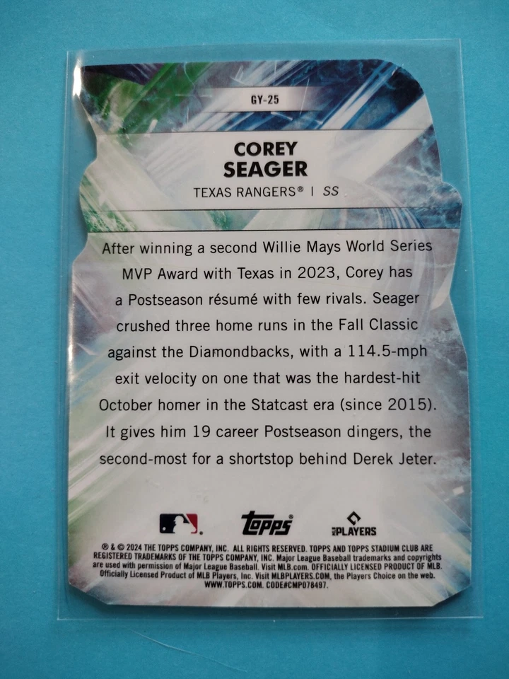 2024 Stadium Club Corey Seager Goin' Yard die cut insert Rangers GY-25 - Image 2 of 2